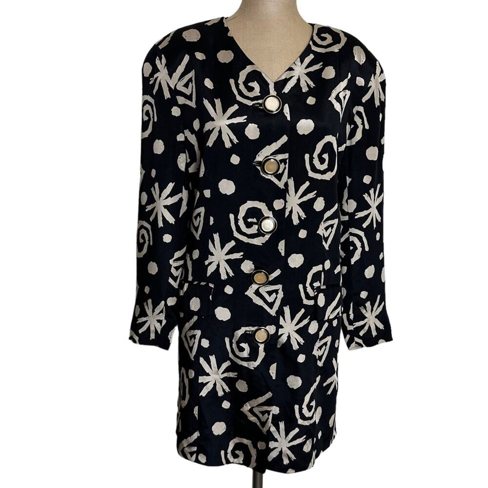 Rickie Freeman Teri Jon Vintage Mini Dress 90s Long Sleeve Black Silk